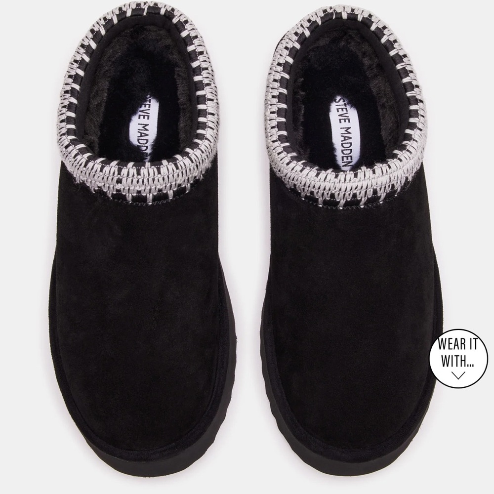 New , Steve Madden Black Suede Slip-On Mules